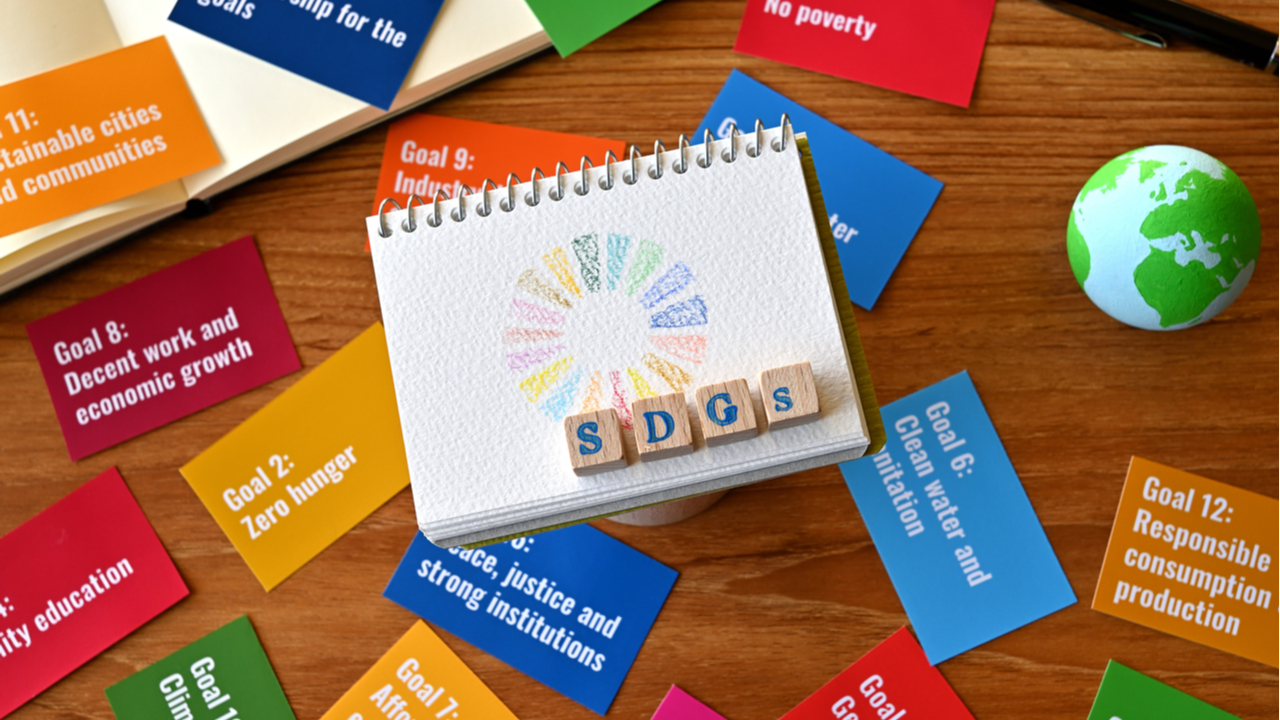 SDG Ziele auf Bauklötzchen aus Holz