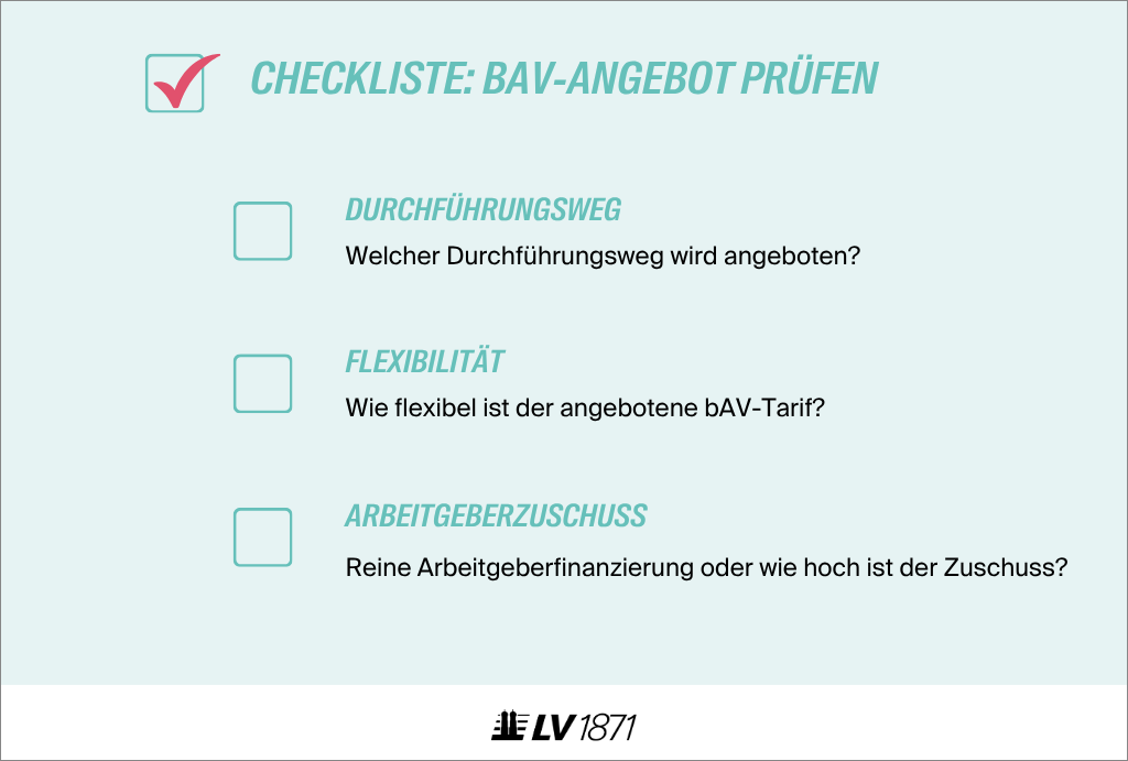 infografik-bav-sinnvoll-checkliste-bav-angebot-pruefen - LV 1871 Infografik bAV sinnvoll: Checkliste zur Prüfung eines bAV-Angebots
