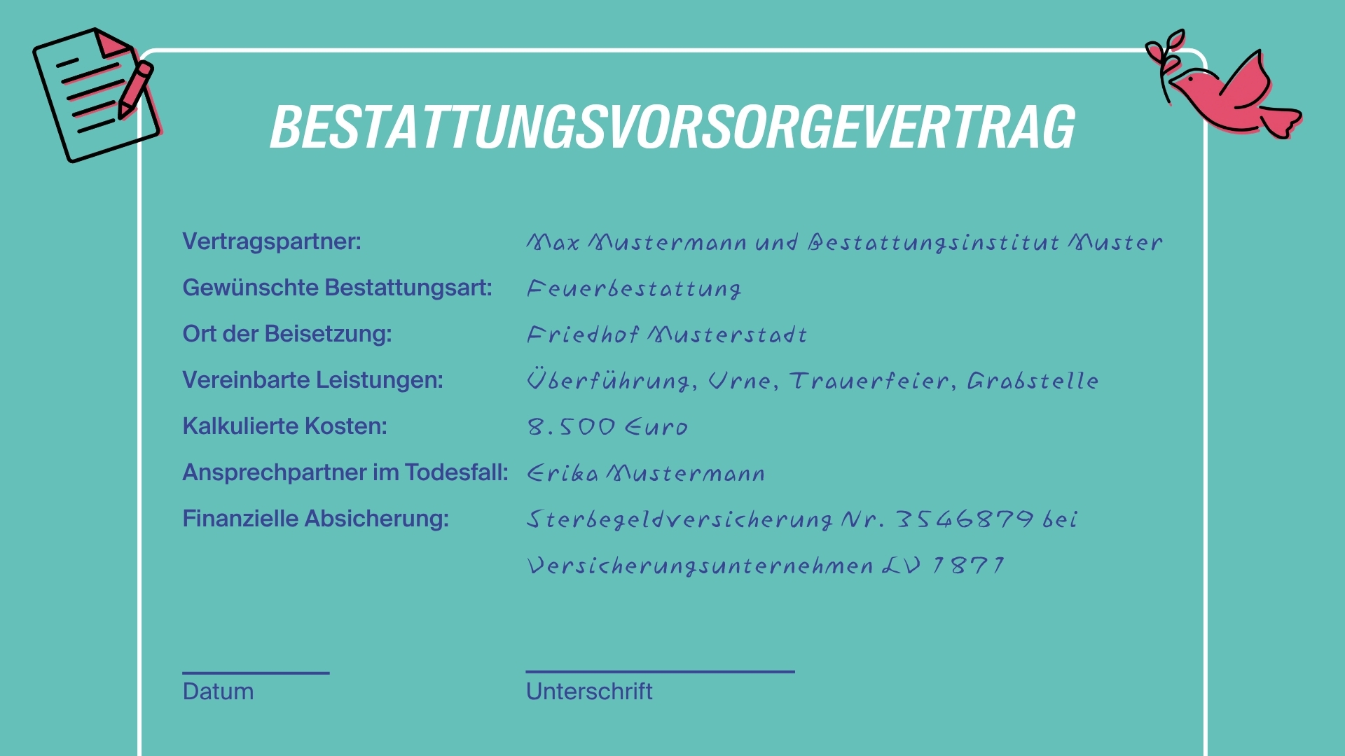 Muster eines Bestattungsvorsorgevertrags